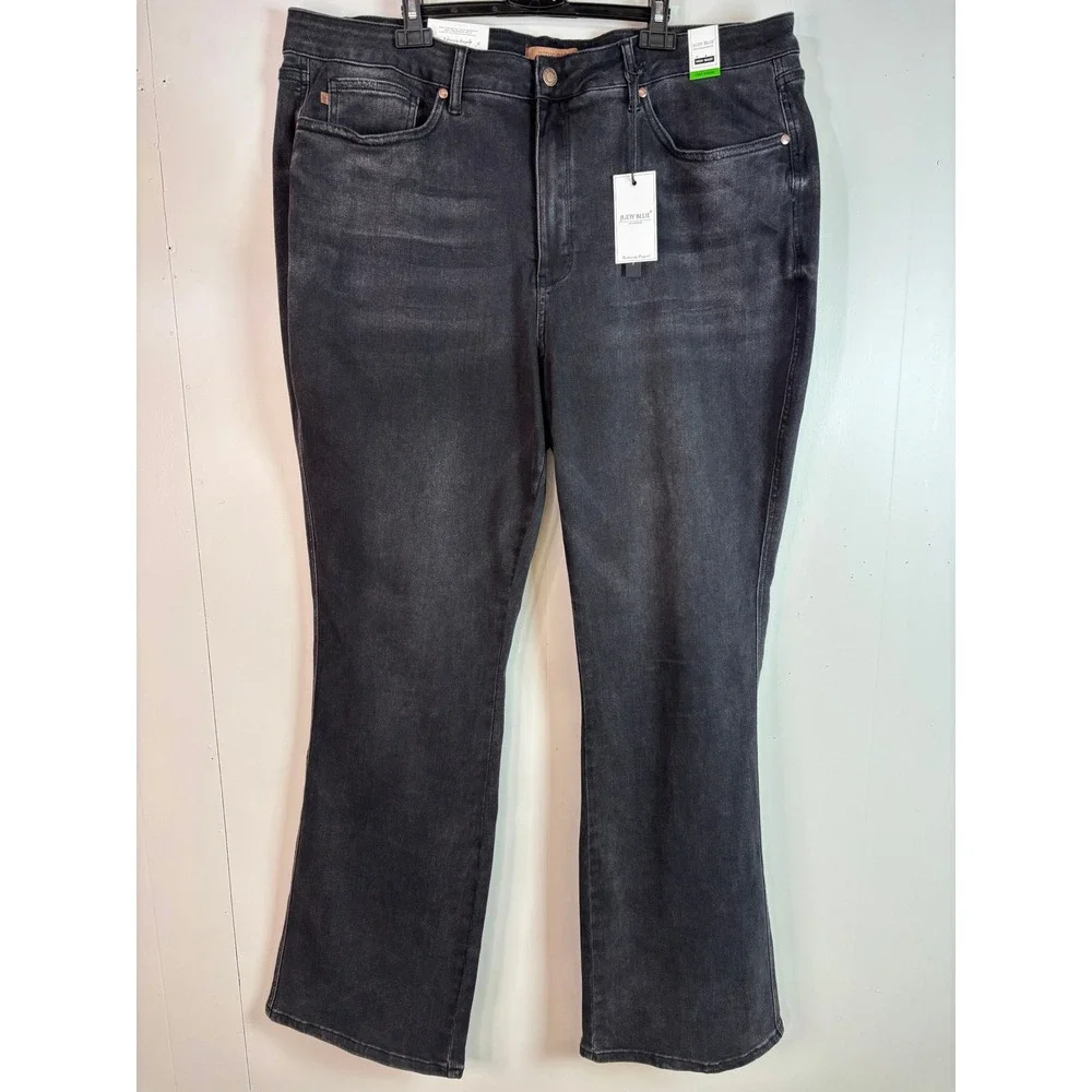 Judy Blue Bootcut Jeans 24W Long Inseam‎ Faded Black High Waist Stretch Womens